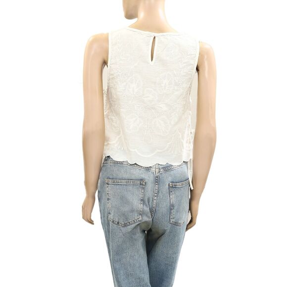 Free People Faded Gardens Tank Cropped Top Floral Embroidered Cotton L 283669 - Picture 8 of 10